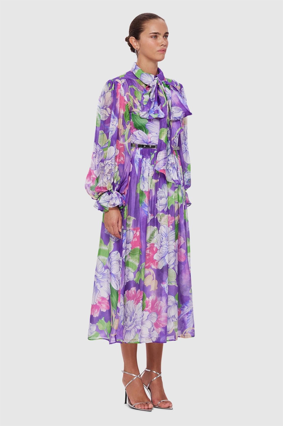 Lantern Sleeve Lace-up Midi Dress