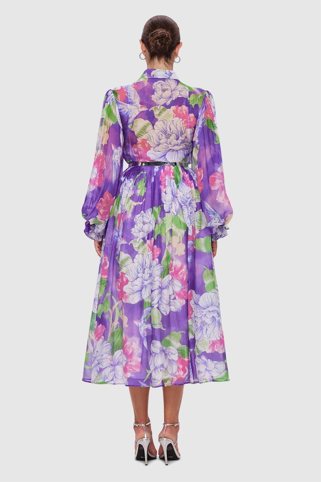 Lantern Sleeve Lace-up Midi Dress