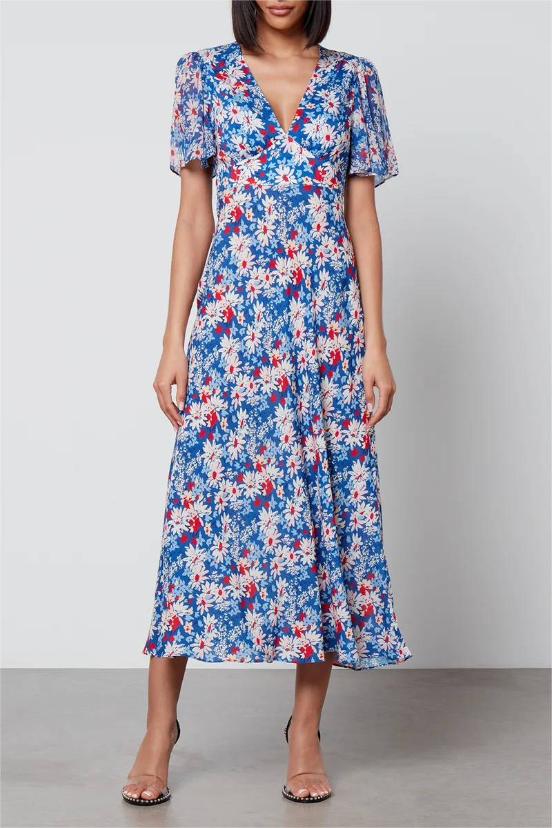 V-neck Lace Up Midi Dress