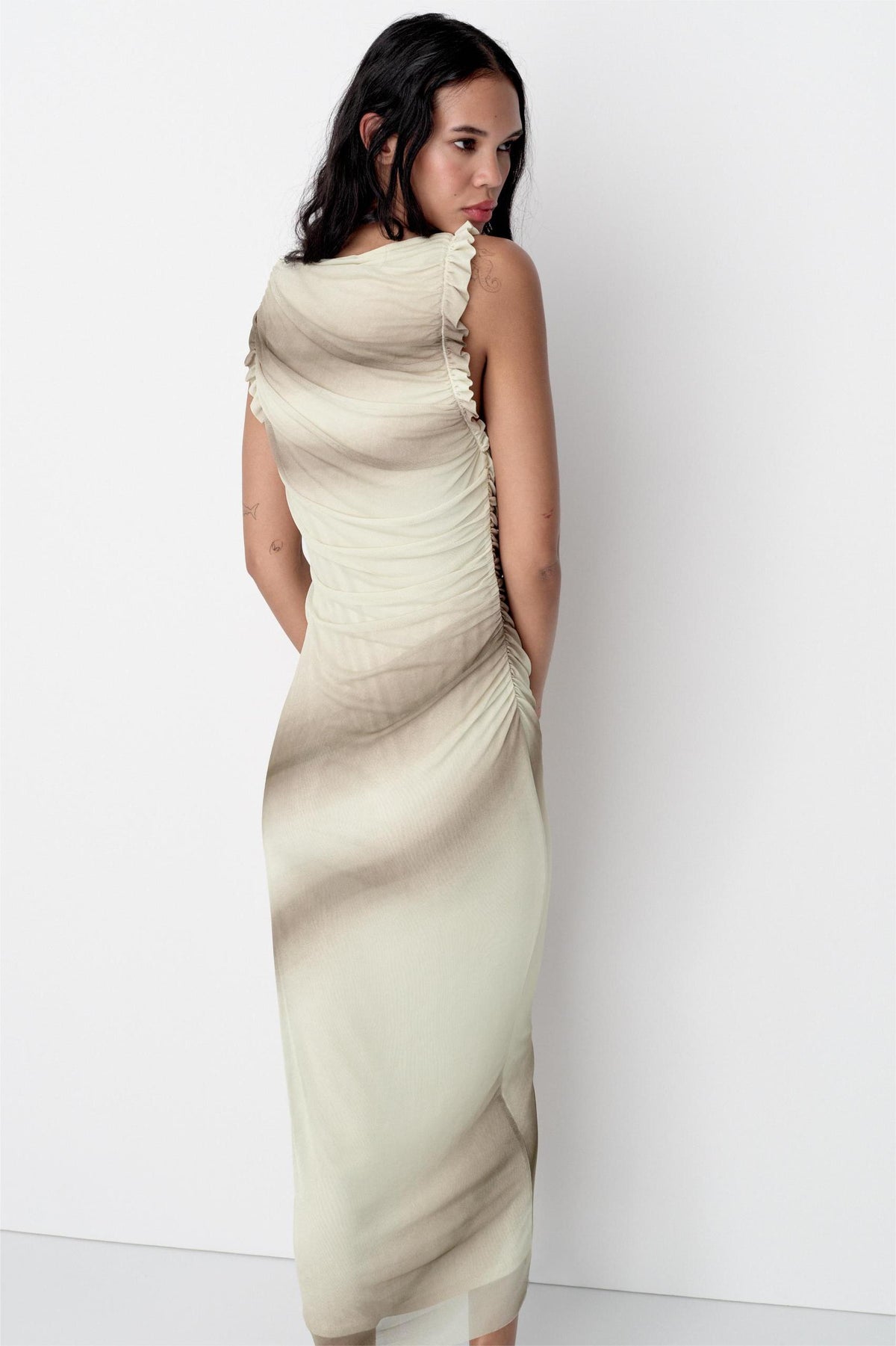 Mesh Printed Sleeveless Midi Dress
