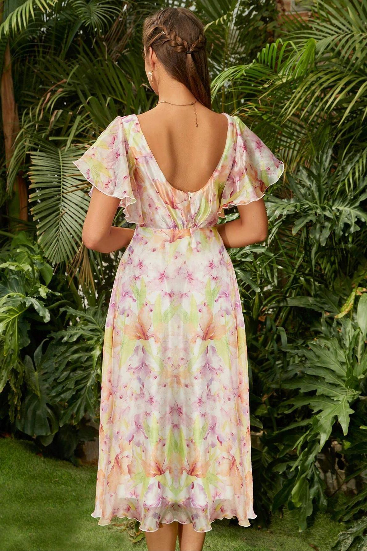 V-neck Backless Midi Dress