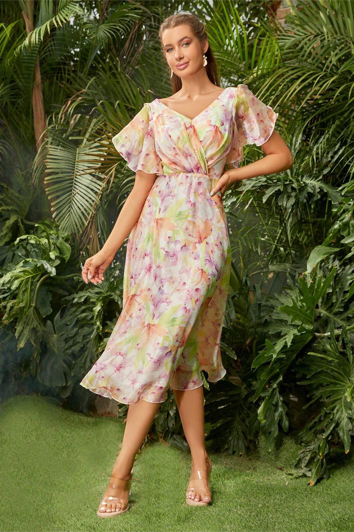V-neck Backless Midi Dress