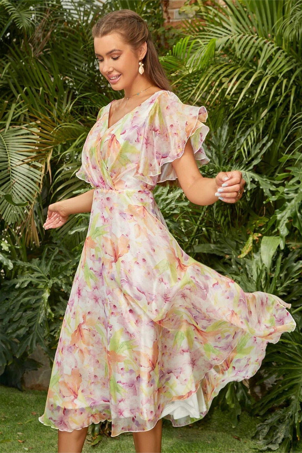 V-neck Backless Midi Dress