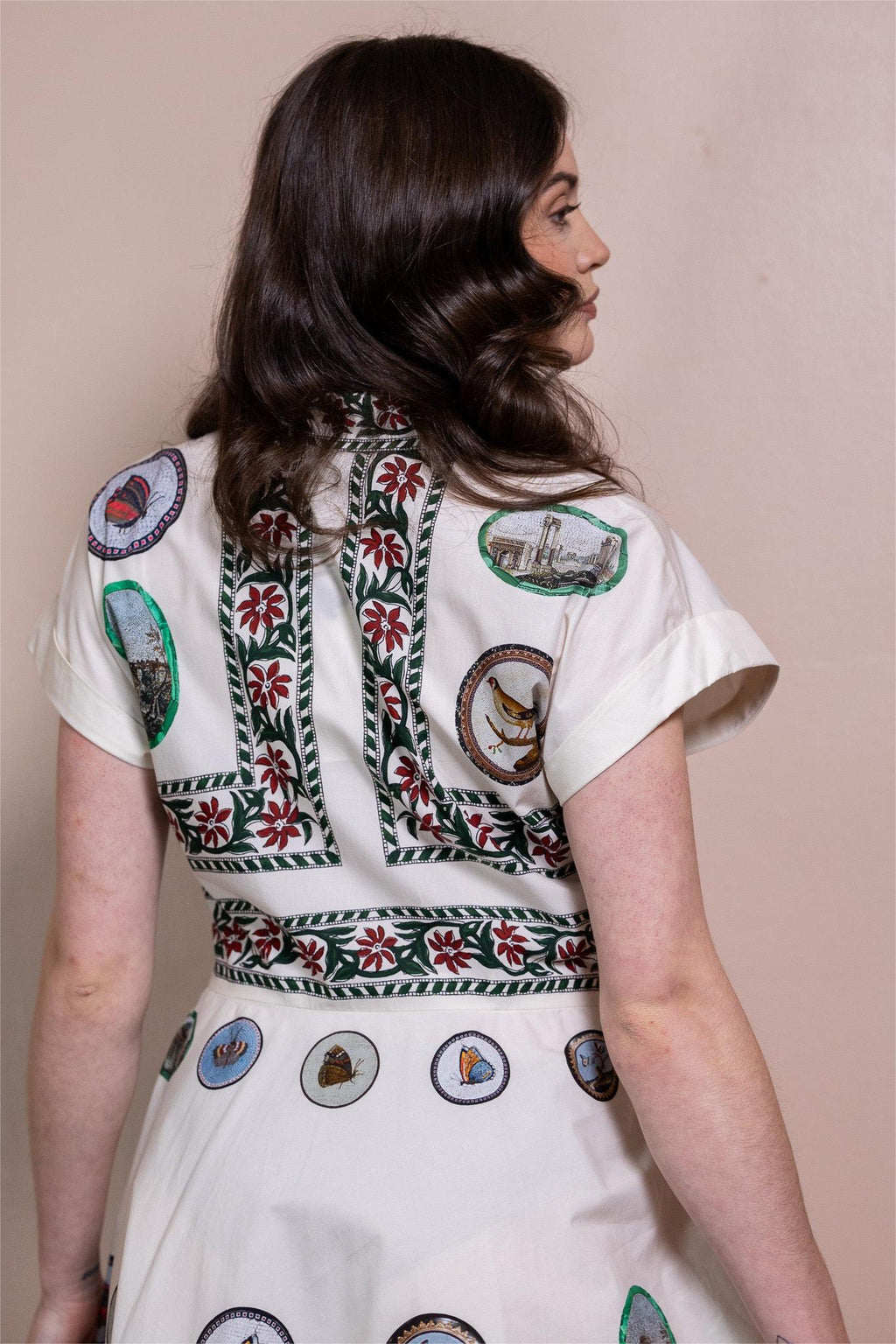 Botanical Print Shirt Collar Button Midi Dress