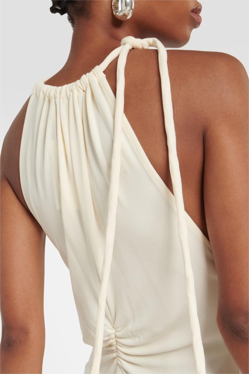 Knit Shirring Lace Up Maxi Dress