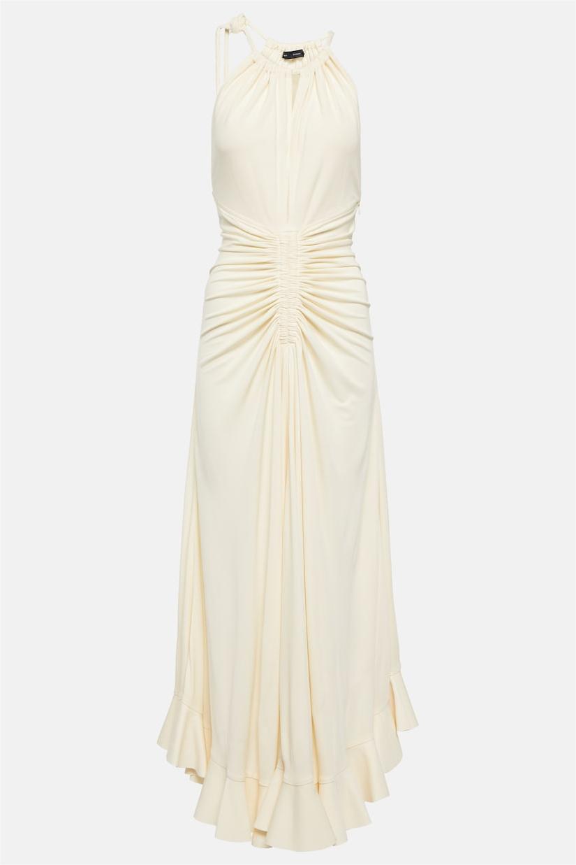 Knit Shirring Lace Up Maxi Dress