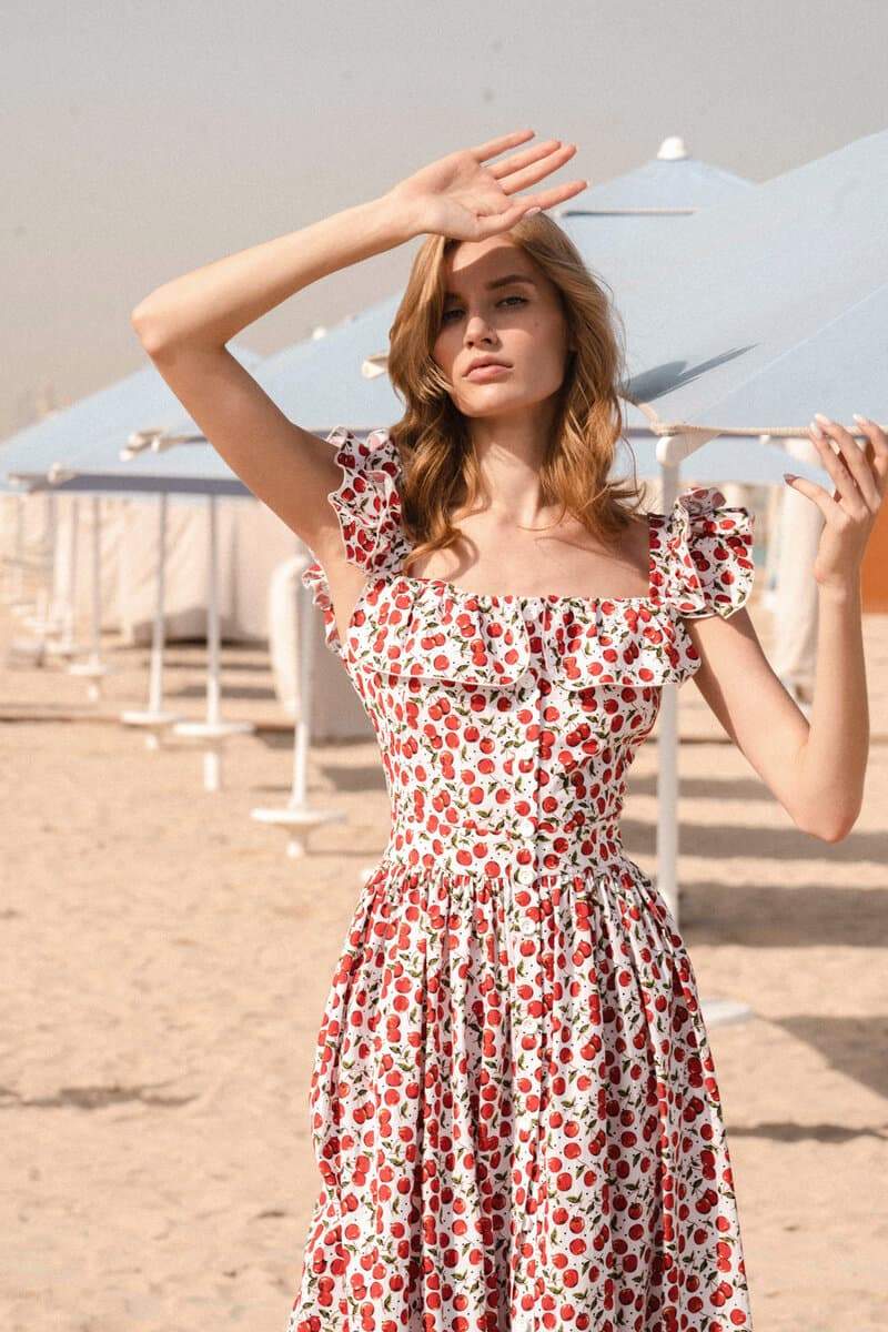 Frill Square Collar Midi Dress