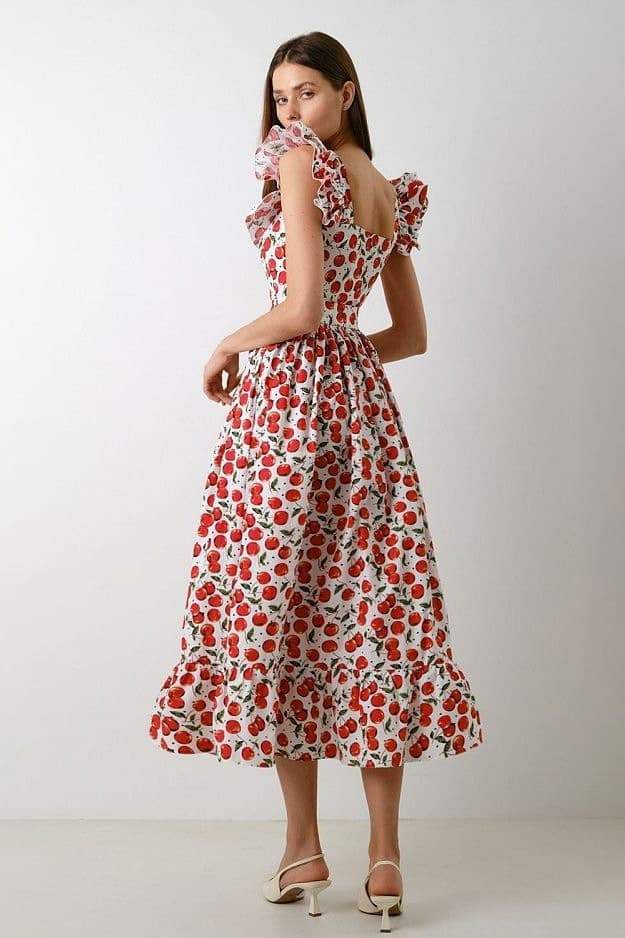 Frill Square Collar Midi Dress