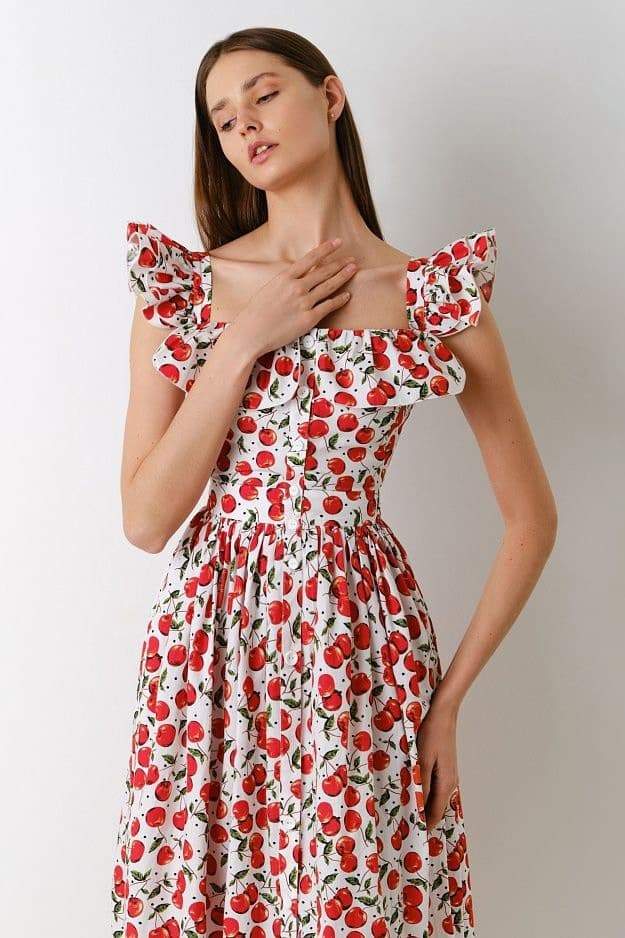 Frill Square Collar Midi Dress