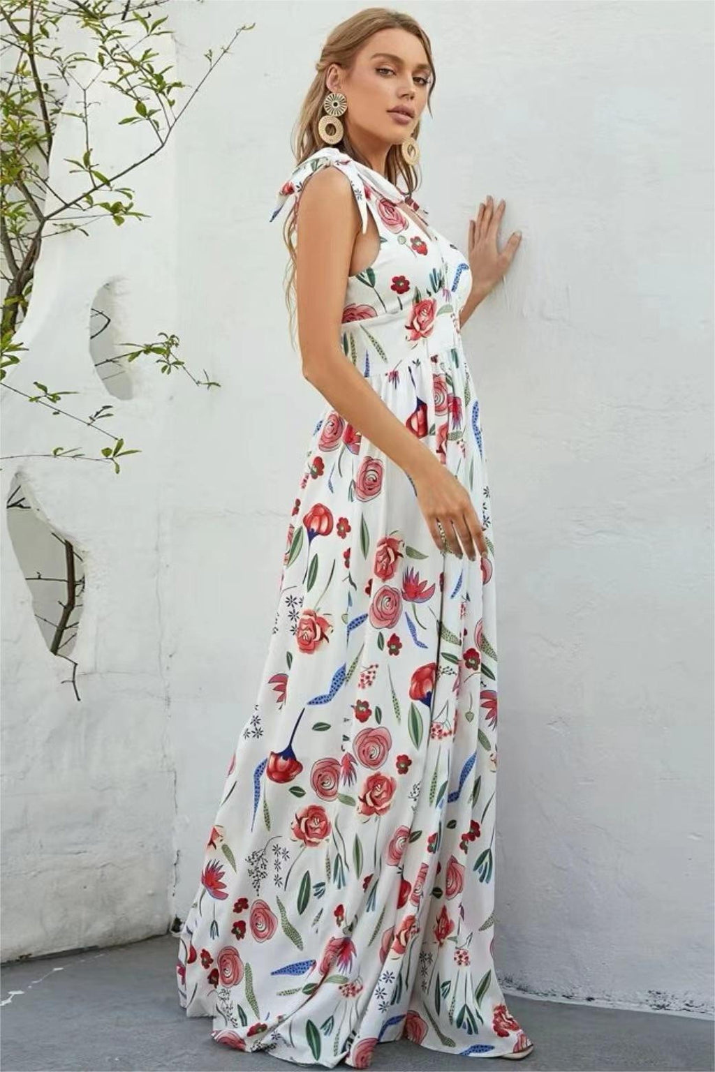 Lace Up Sleeveless Midi Dress