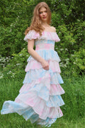 Tie Dye Ruffle Off-shoulder Midi Dress