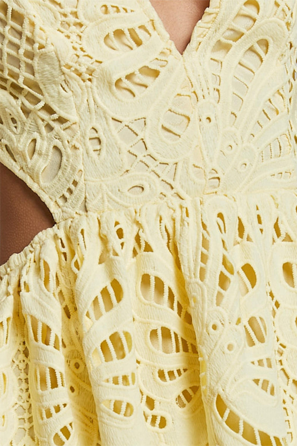 Lace V-neck Cut-out Midi Dress Yellow