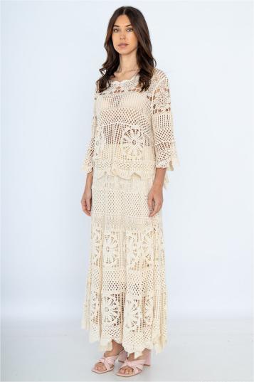 Knit Round Neck Long Sleeve Top �?mid Waist Knit Midi Dress Set