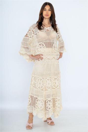 Knit Round Neck Long Sleeve Top �?mid Waist Knit Midi Dress Set