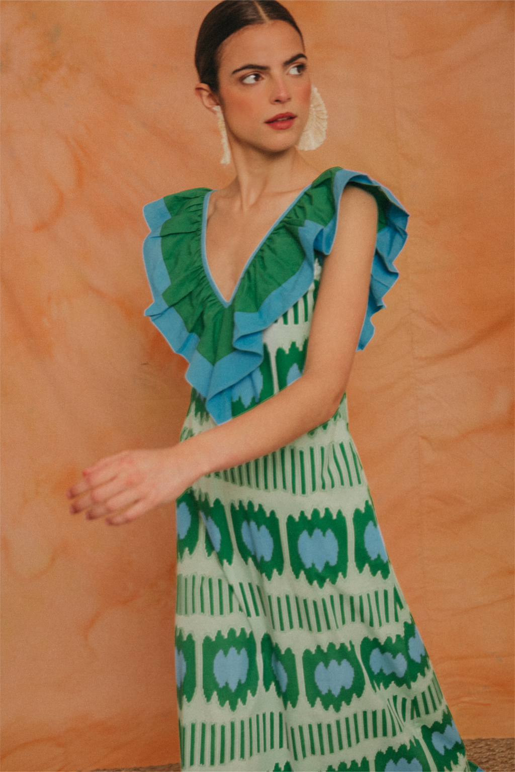 V-neck Ruffle Sleeveless Maxi Dress