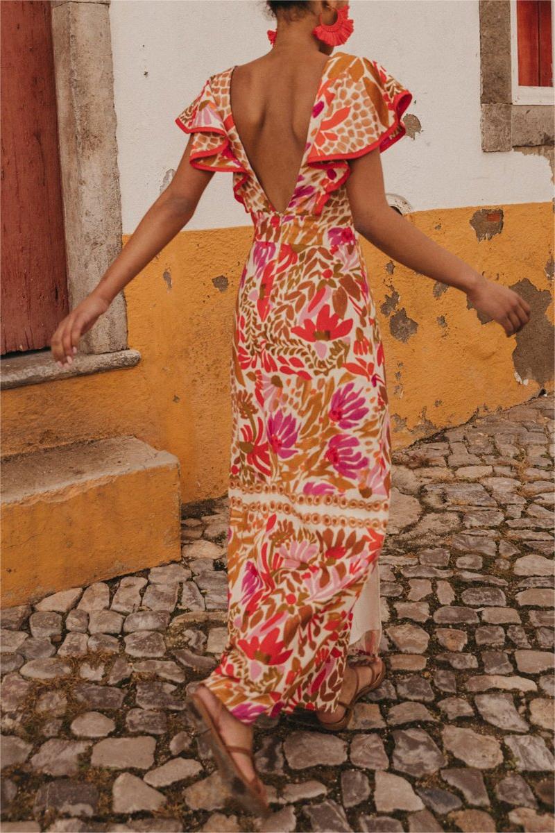V-neck Split Backless Midi Dress