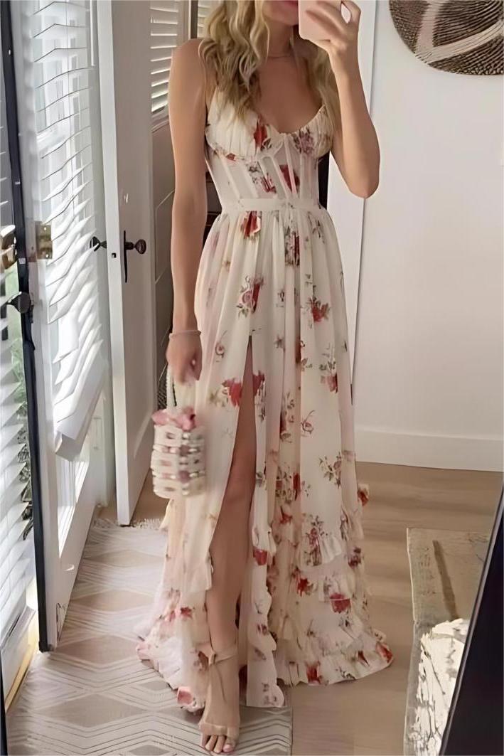 Sweetheart Neck Split Midi Dress