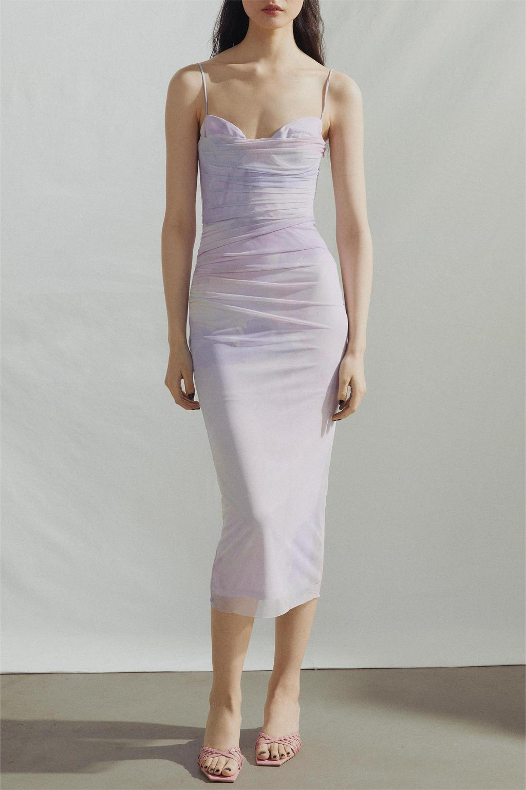 Mesh Sweetheart Neck Sleeveless Midi Dress