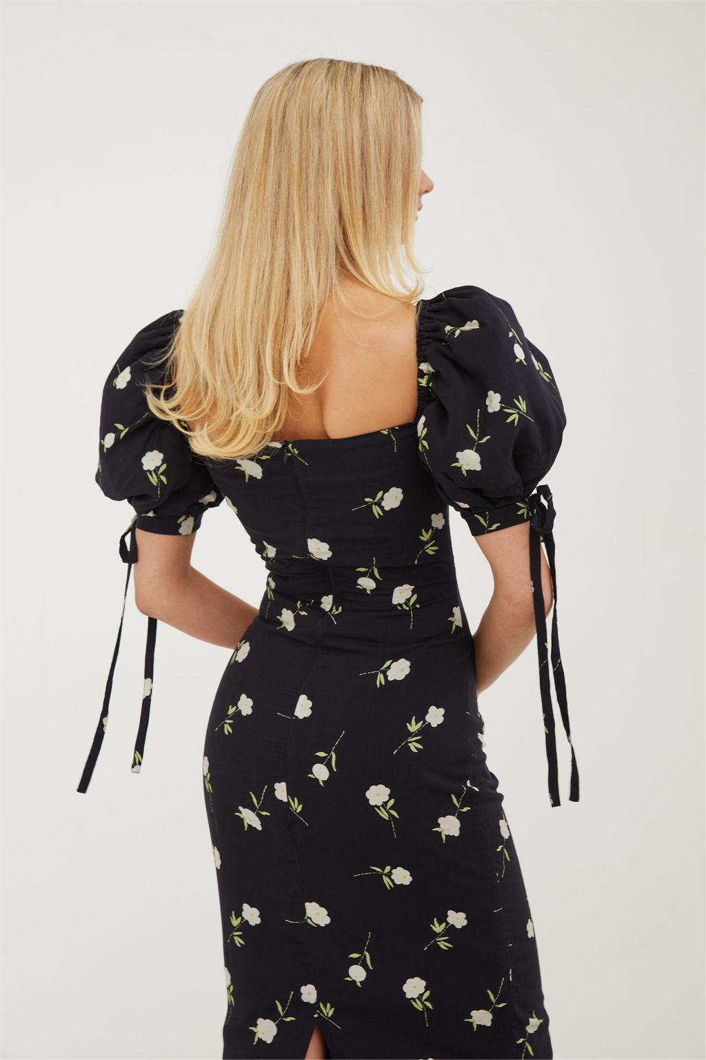 Puff Sleeve Square Neck Midi Dress