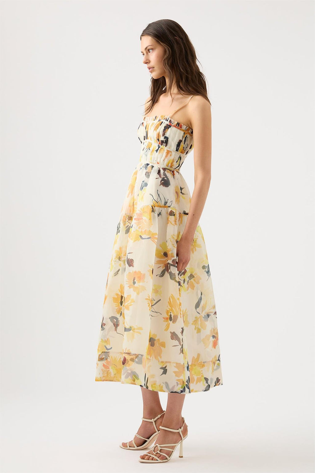 Ruched Sleeveless Midi Dress