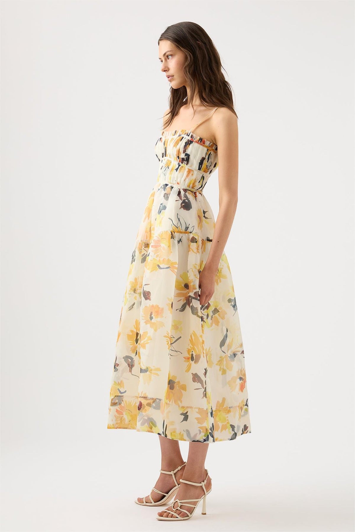 Ruched Sleeveless Midi Dress