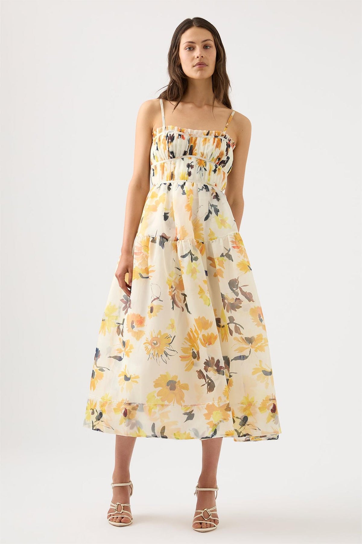 Ruched Sleeveless Midi Dress