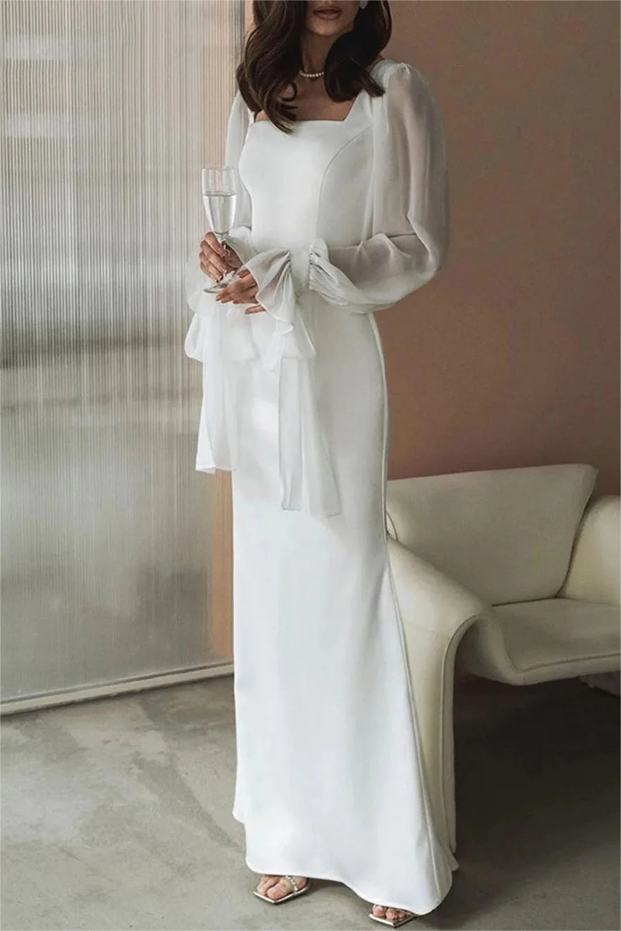 Square Neck Lantern Sleeve Midi Dress