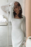 Square Neck Lantern Sleeve Midi Dress