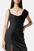 Knit Ruched Split Midi Dress