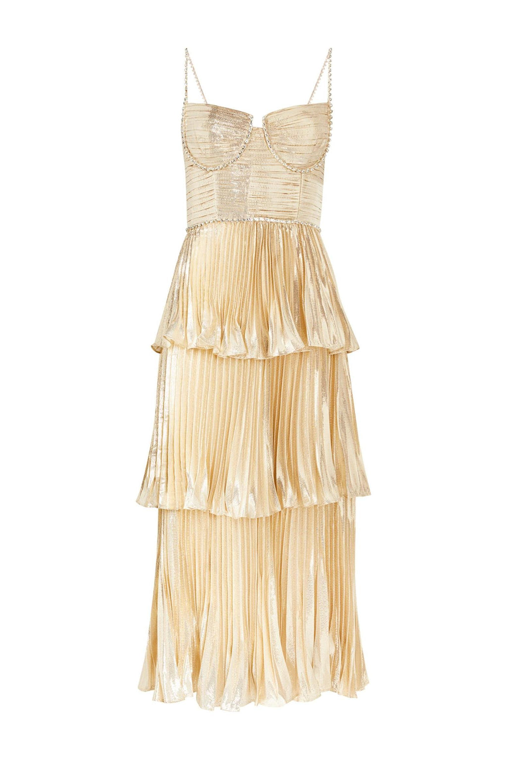 Rhinestone Sleeveless Pleat Midi Dress