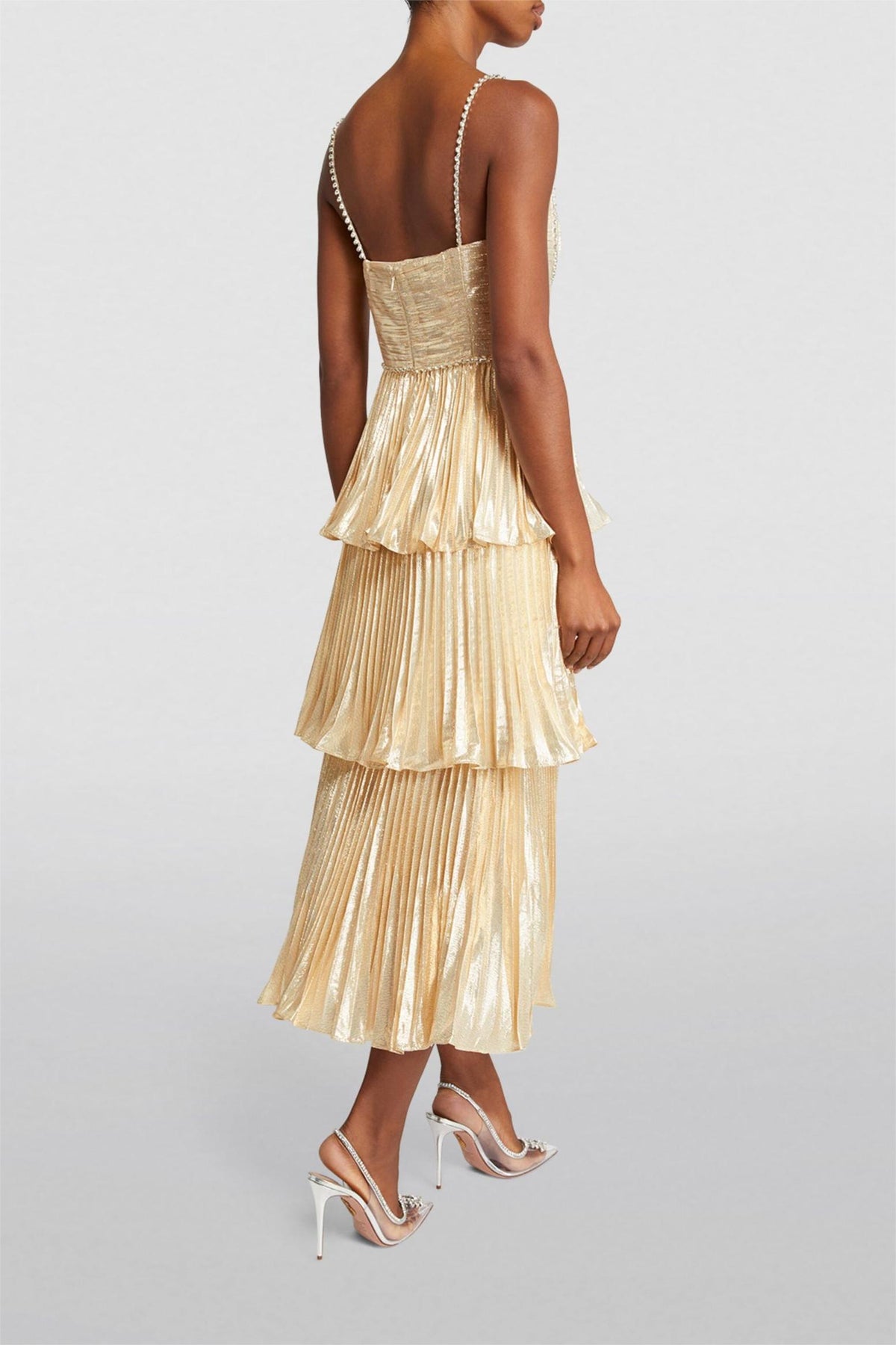 Rhinestone Sleeveless Pleat Midi Dress
