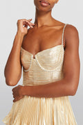 Rhinestone Sleeveless Pleat Midi Dress