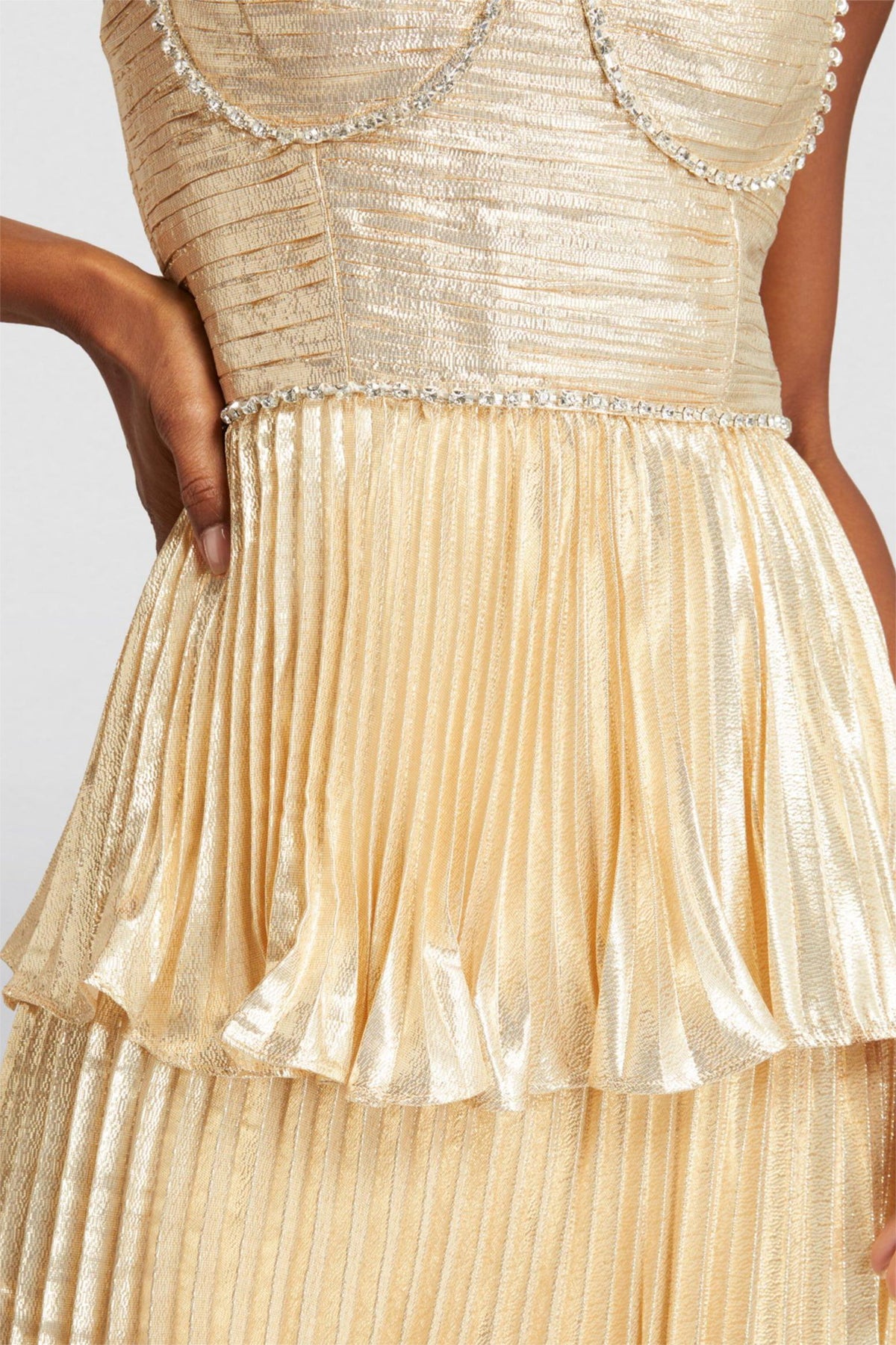 Rhinestone Sleeveless Pleat Midi Dress