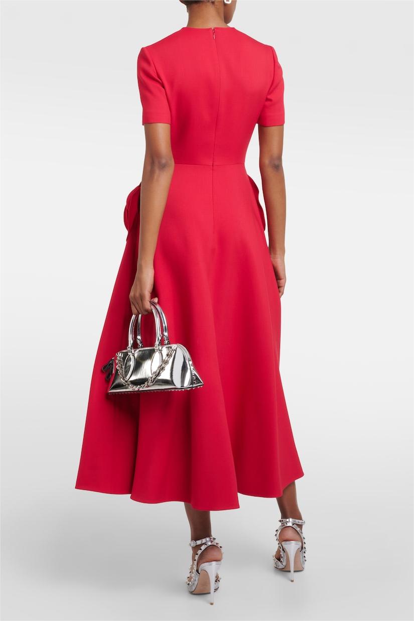 3d Round Neck Short Sleeve Midi Dress Red