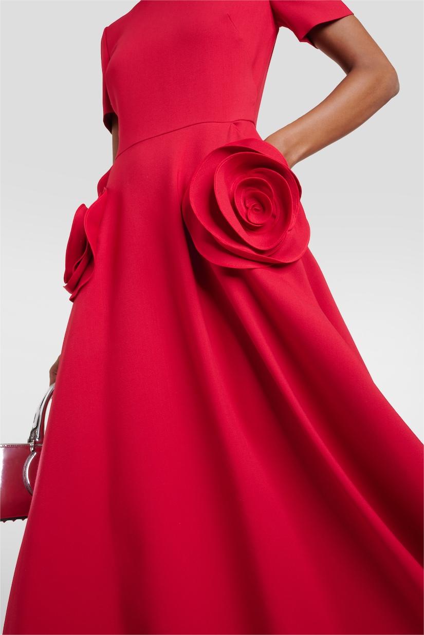 3d Round Neck Short Sleeve Midi Dress Red