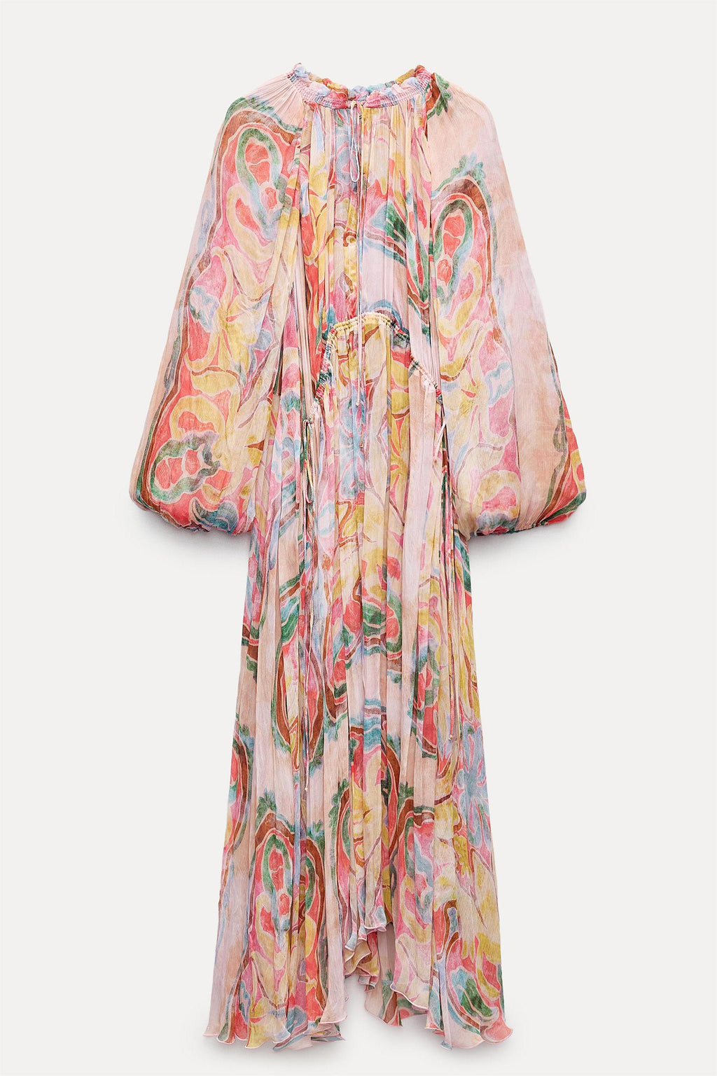 Abstract Print Drawstring Lace Up Midi Dress