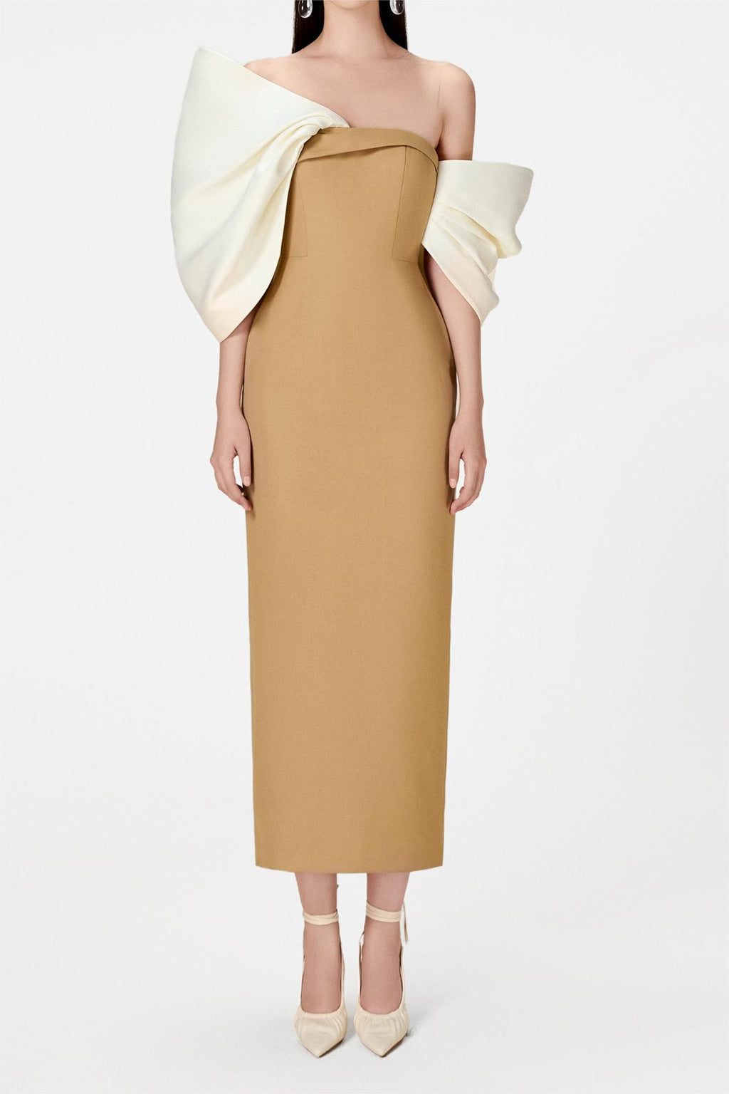 Bow Off-shoulder Asymmetrical Midi Dress