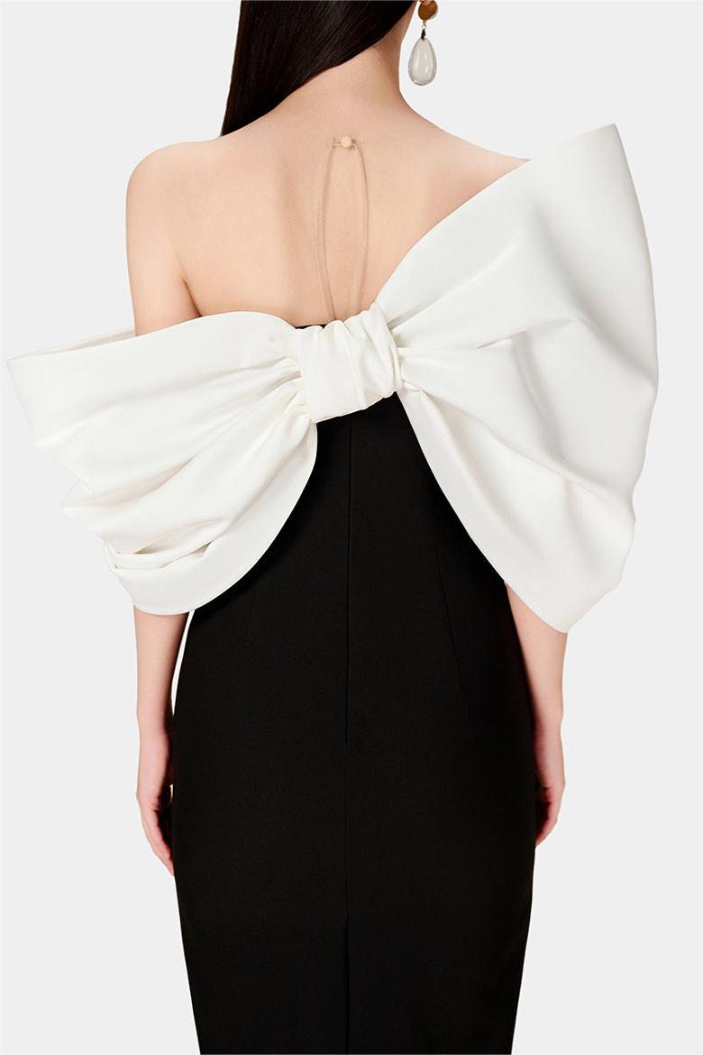 Bow Off-shoulder Asymmetrical Midi Dress