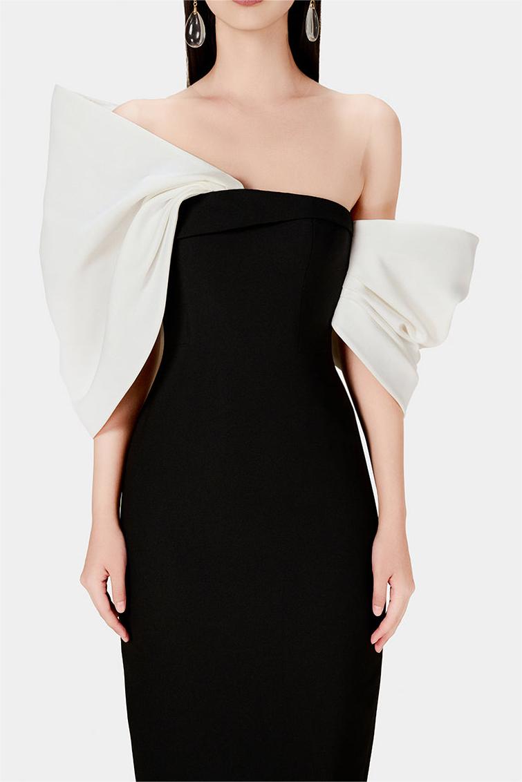 Bow Off-shoulder Asymmetrical Midi Dress