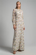 Pleat Round Neck Maxi Dress With Belt