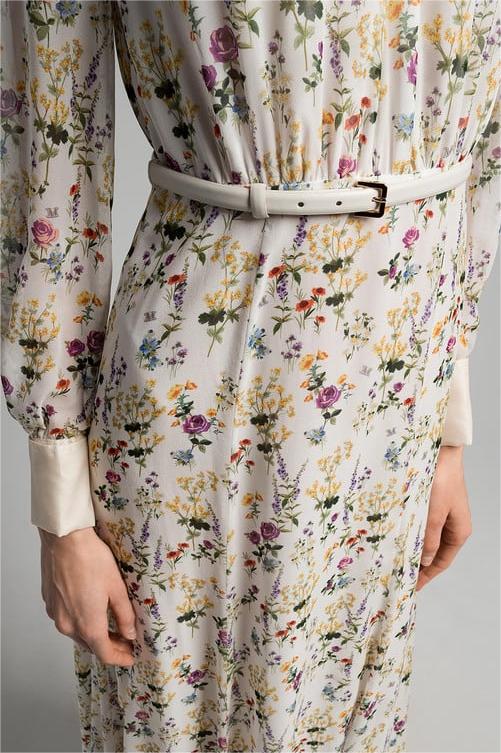 Pleat Round Neck Maxi Dress With Belt