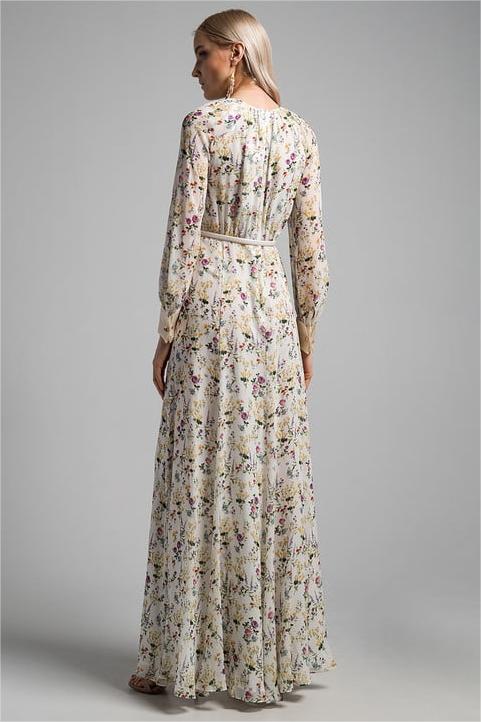 Pleat Round Neck Maxi Dress With Belt