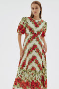 Puff Sleeve Round Neck Midi Dress