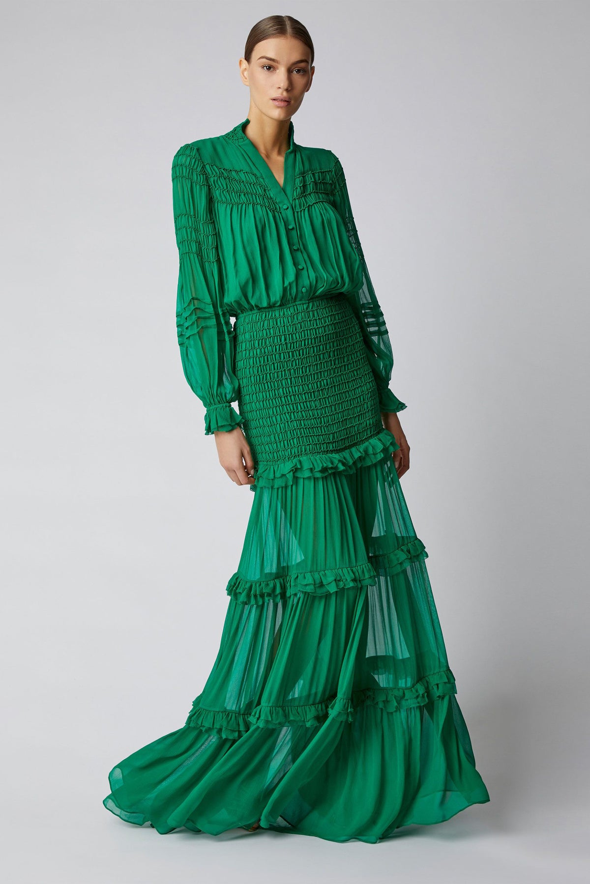 Chiffon Smocking Maxi Dress