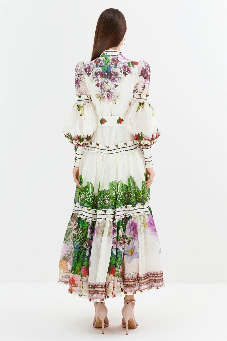 Lantern Sleeve Midi Dress With Belt
