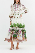 Lantern Sleeve Midi Dress With Belt