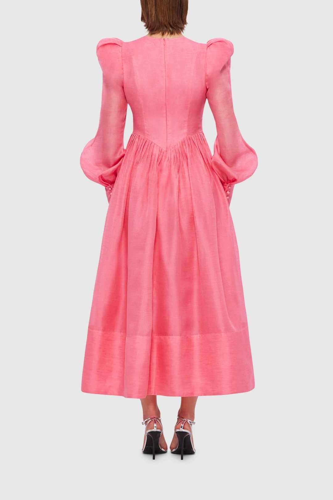 Lantern Sleeve Round Neck Midi Dress