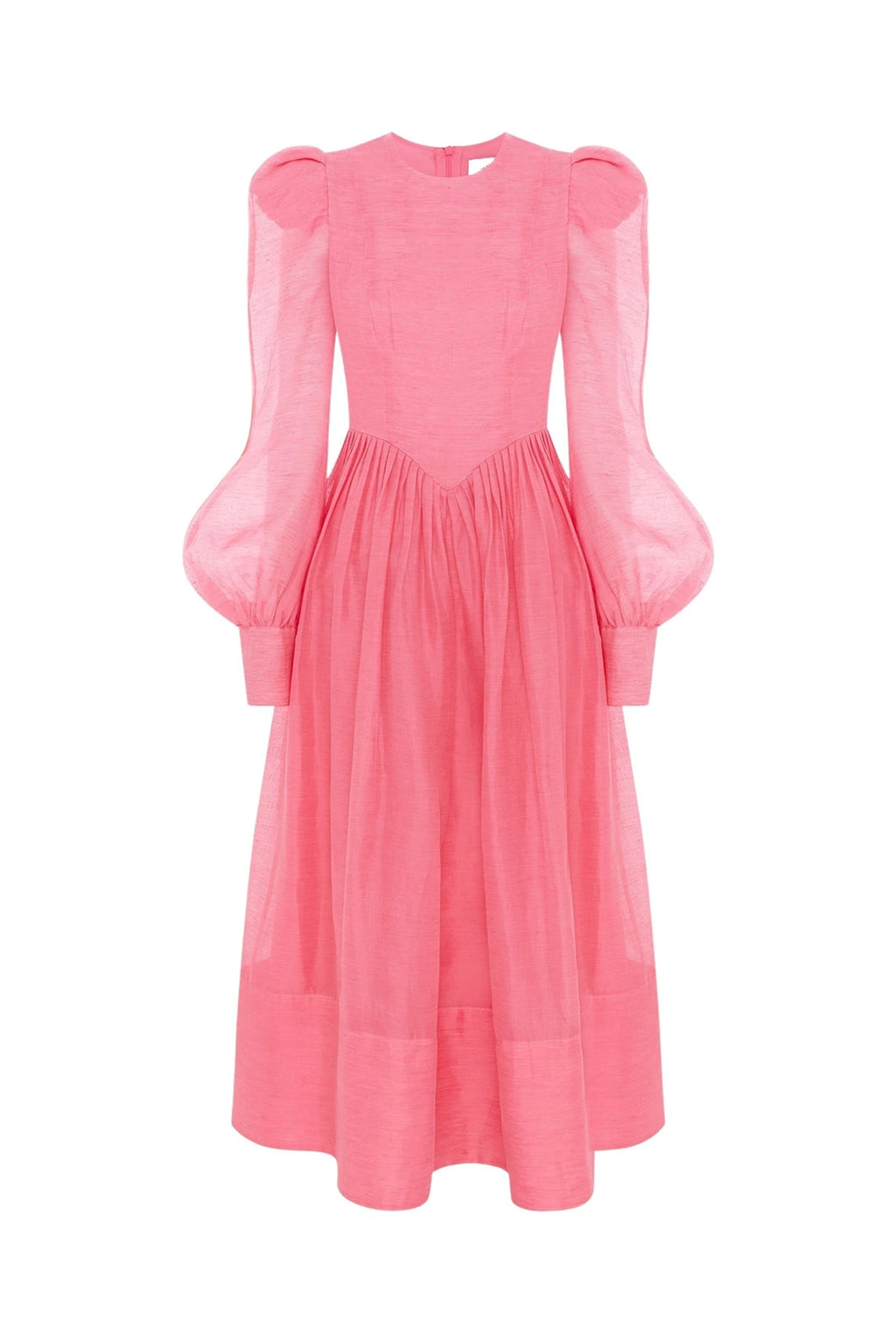 Lantern Sleeve Round Neck Midi Dress