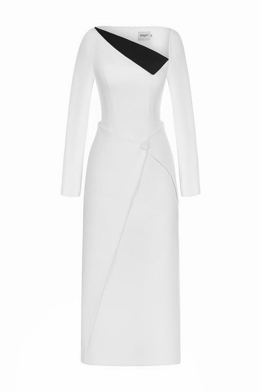Contrast Color Long Sleeve Midi Dress