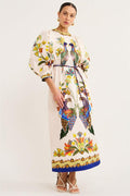 Animal Print Puff Sleeve Midi Dress